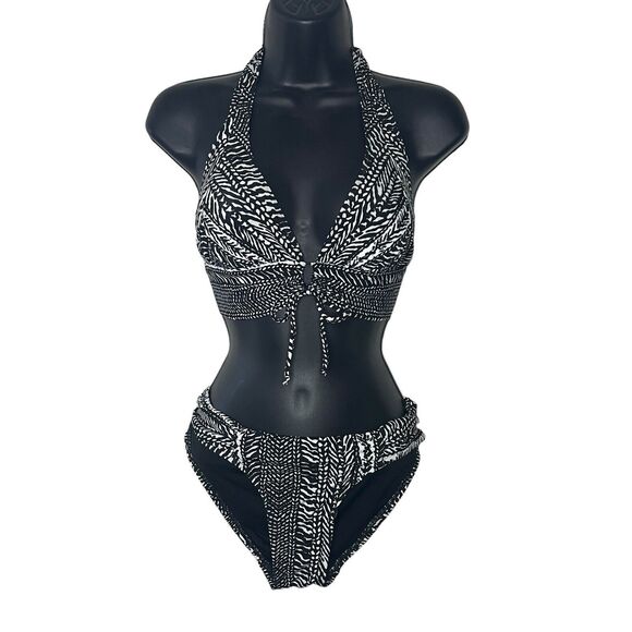 Robin Piccone Bikini Swimsuit Bottoms Medium Black Animal Print Style 150865 - Picture 4 of 4